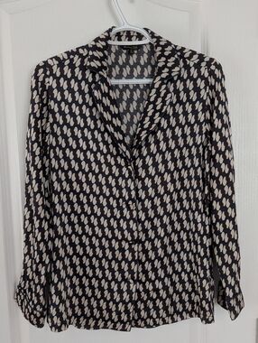 Massimo Dutti Geometric Print Button Down Blouse Small